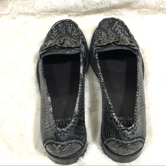 Stuart Weitzman Shoes Stuart Weitzman Gray Snakeskin Buckle Loafers